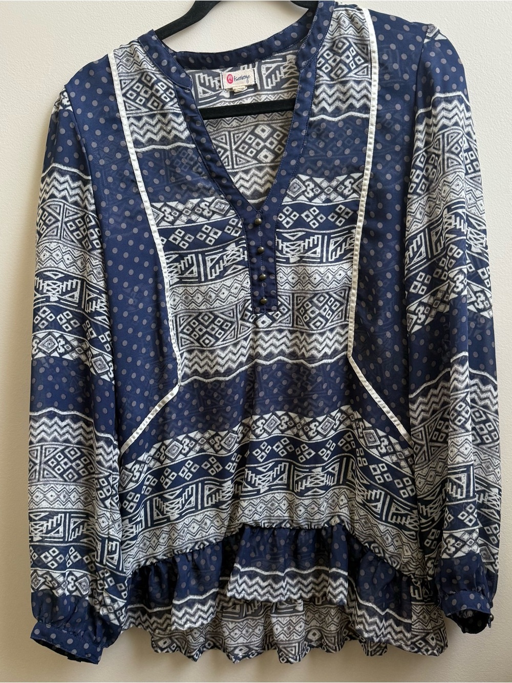 Olsenboye Sheer Long Sleeve Top blue BOHO Size M